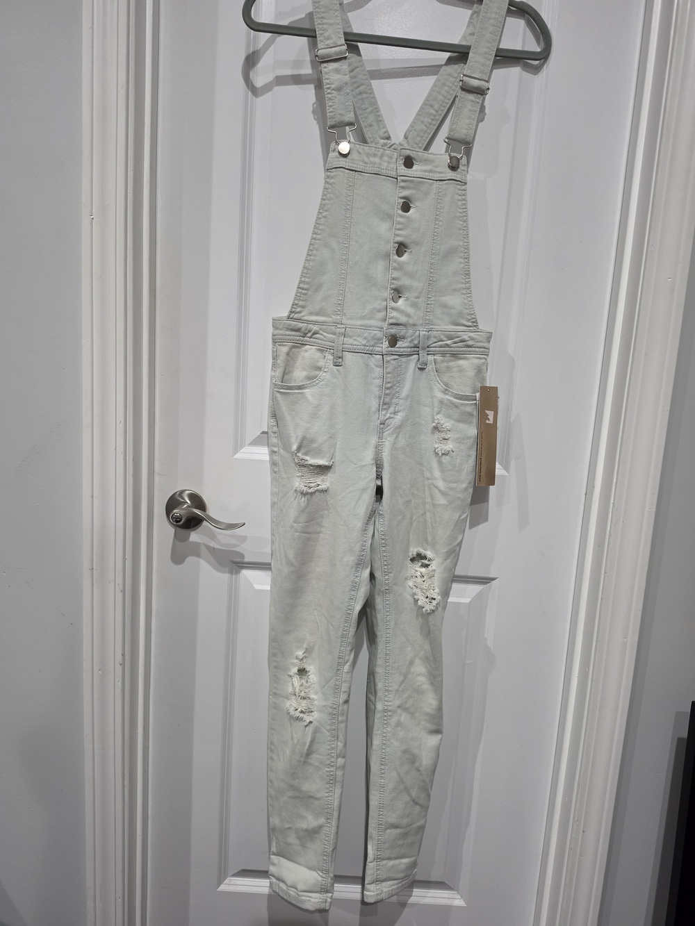 Tinseltown Light Wash Distressed Denim Overalls NWT